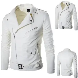 Slim Fit White Leather Jacket For Men Casual Leather Winter Jacket Fashion Men'S Sleeve Tops Long Heated Coat(Sheets)
