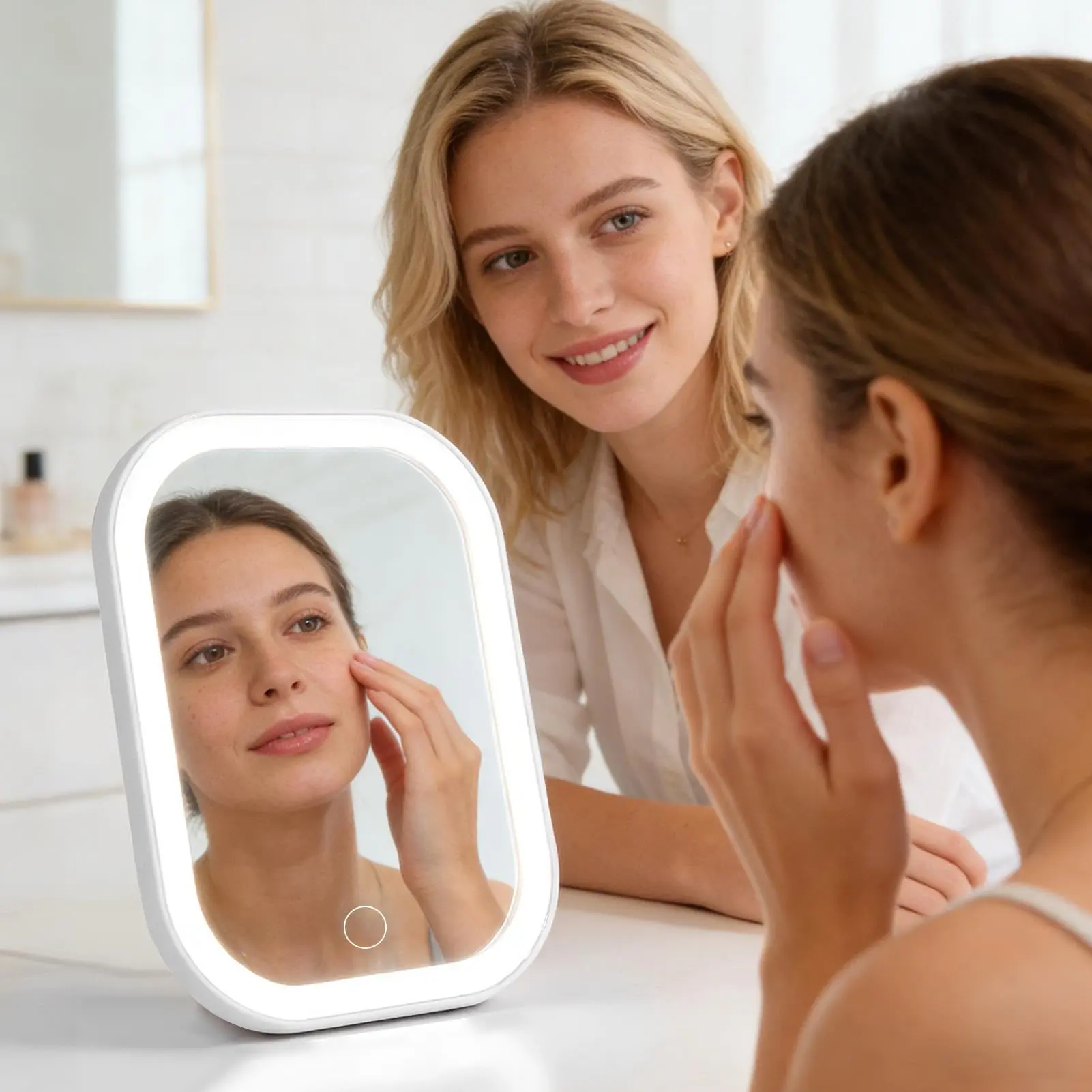 Portable Lighted Makeup Mirror — Compact LED beauty mirror with touch-controlled dimming and a foldable desktop design — A perfect gift for women; suitable for desks and vanity tables; ideal for birthdays, Valentine's Day, Christmas, and parties.