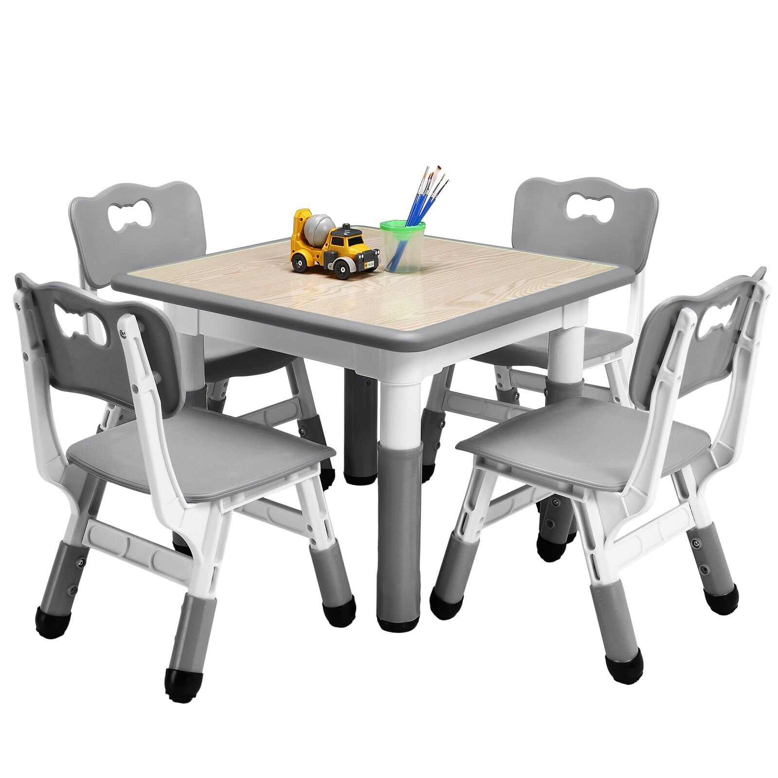 Kids Table and 4 Chairs Set Height Adjustable Toddler Table and Chair Set for Ages 2-10 Activity Table for Toddlers 5-Piece Childrens Table and Chair