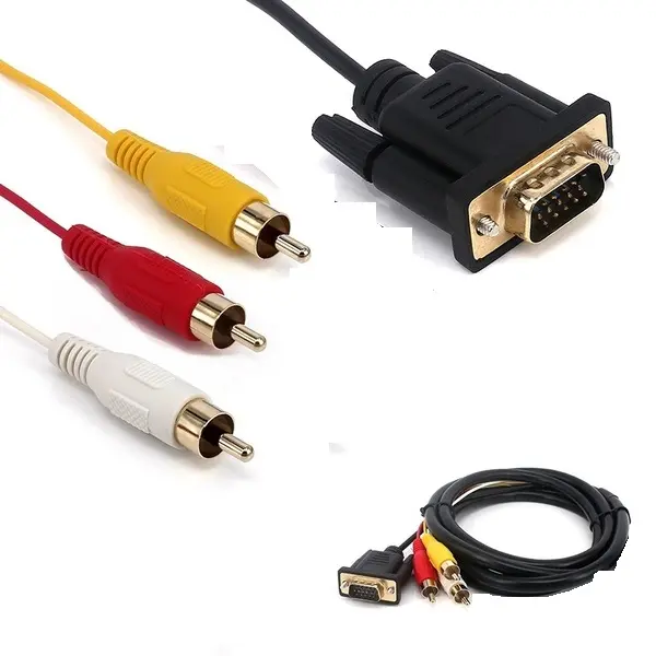 VGA TO 3 RCA Cable Component AV TV Out Adapter Converter PC Video SVGA Cord 5FT