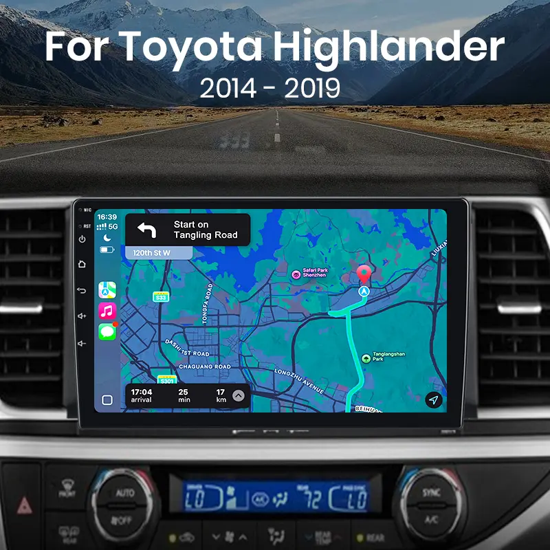 Toyota Highlander 2014-2019 Stereo System, Android Car Stereo Audio with Wireless Carplay Screen, Built-in Android Auto, 4G RAM 64G ROM, WiFi, GPS Navigation, BT, DSP, 48-EQ, SWC, AM/FM Radio, Stereo Car Audio, Car Screen Carplay