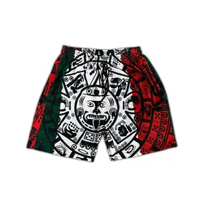 "Raza Aztec" Shorts – Men's Mesh Shorts, Latino Streetwear, Aztec Pattern Gym Shorts, Summer Festival Outfit Idea