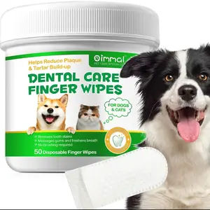 Disposable 50pc Pet Dental teeth cleaning finger wipes for dogs and cats, removes buildup and freshens breath , disposable cleaning dental wipes Natural Dog