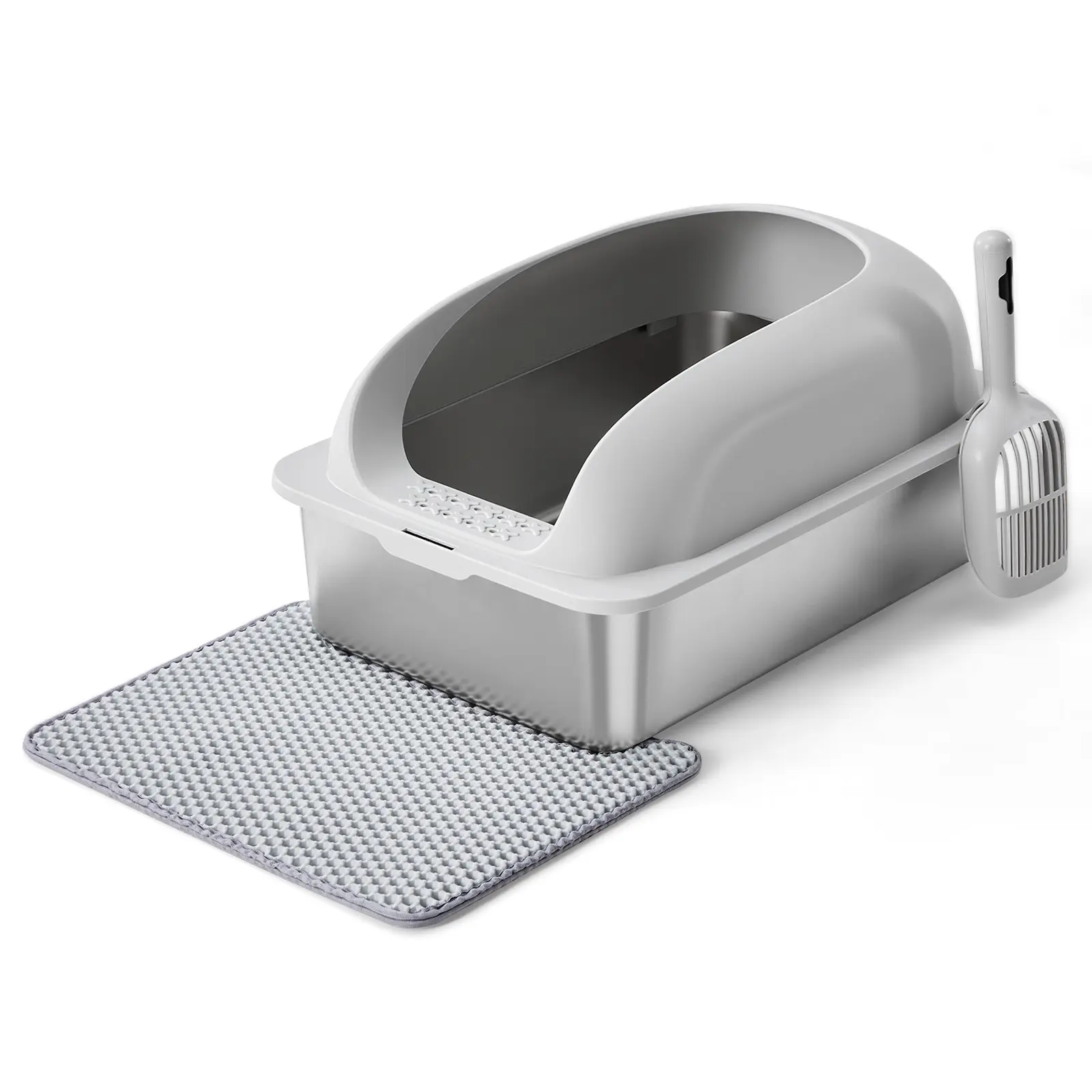 Stainless Steel Covered Sifting Litter Box - High-Sided Metal Design with Lid for Big Cats, Anti-Urine Leakage, Easy-Clean, Includes Scoop and Mat, Stainless Steel Sifting Litter Box, Covered Litter Box