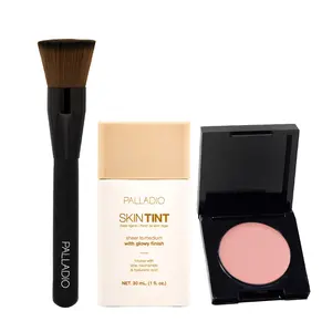 Skin Perfecting Trio - Under Eye Brightener + Skin Tint + Kabuki Brush | Natural Flawless Finish | Dark Circle Corrector | Lightweight Coverage | Clean Vegan Beauty | Your Skin But Better Look