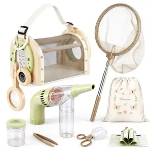 Dreamon Bug Hunting Kits for Children, Explorer Outdoor Toys with Wooden Bug Cage, Bug Vacuum, Butterfly Net, Storage Bag, Outdoor Safari Nature Gifts for 3 4 5 year Olds Boys