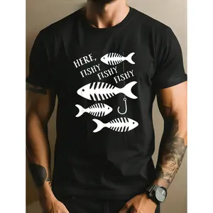 Men's Cotton Fish Tee – Fun Casual Short Sleeve, Crew Neck, Fish Are Here Graphic