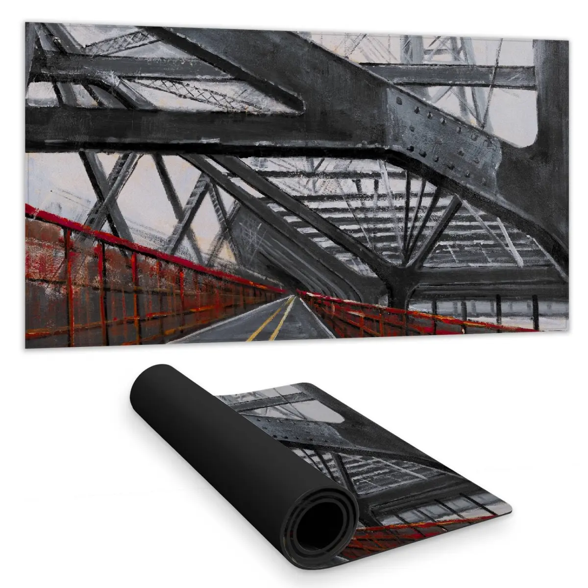 360 Stand 16x32 in. Water-Repellent Rubber-Back Desk Mat - Bridge Art Gray, Smooth Face, Urban Look, Home Aesthetic, Desk Protection, Study Area Home Decor, Decorative, Urban Theme, Stylish