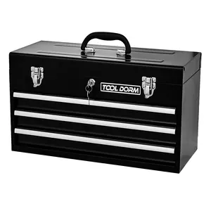 20.3“ Metal Tool Box with Drawer Portable Steel Metal Tool Box with Protective Liner and Metal Latch Closure and Lock for Garage, Home and Warehouse