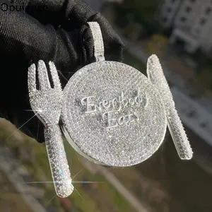 Hip Hop Plate Pendant Necklace | Iced Out Moissanite | Shiny Bling Unisex Streetwear Jewelry birthday gift