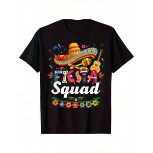 Cinco De Mayo For Fiesta Squad T-Shirt |   Perfect For Mexican Celebrations, 180G/220G, Same Style For Men And Women, 2025 Summer, Short-Sved, Printed, Pure, Crew Neck, Regular Fit, All-Season, Vintage Style