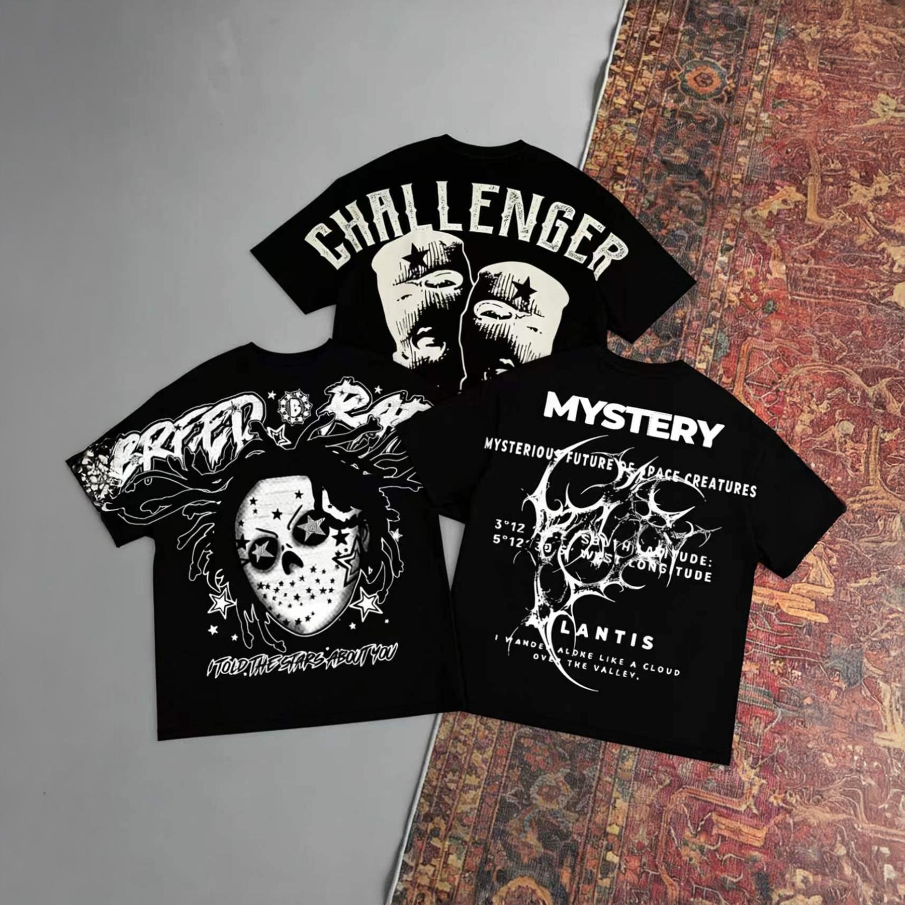 Unisex Y2K 3-pack: oversized T-shirts with hip-hop prints; retro gang-style loose short-sleeve men’s T-shirt; back print T-shirt with a large graphic. Perfect for summer trends, parties, hip-hop venues, and home wear.