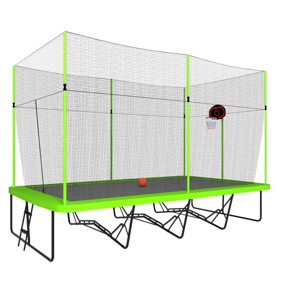 10x17ft Professional Rectangle Trampoline with Basketball Hoop System - Heavy Duty Green Mat & Black Powder-Coated Frame, Commercial-Grade Galvanized Steel, Pro Safety Ladder & Enclosure, Iron Frame, for Ages 18+