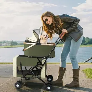 Double Dog Stroller Luxury 4 Wheels Pet Cat Stroller for Large Small Dog Multi-layer Large Space Detachable Separable