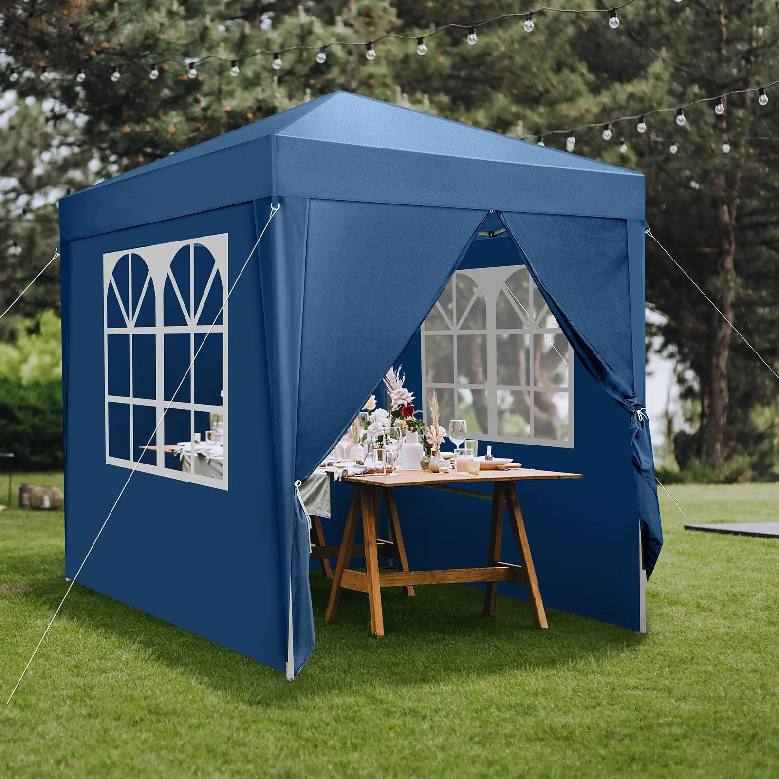 4-Person Sturdy Pop Up Camping Tent - Square Frame, 200x200x245cm, 2 Doors, 2 Windows, 210D Waterproof Oxford Fabric, Right-Angle Design, Lightweight, Easy Setup for Picnic Outdoor Use