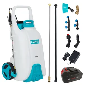 13 Gallons Battery Powered Sprayer with Wheeled Cart, 18V 4Ah Electric Sprayer with 6 Nozzles & 2 Wands, 4-6 Hour Runtime, 80PSI Adjustable Pressure, Trigger Lock, Yard Sprayers for Lawn