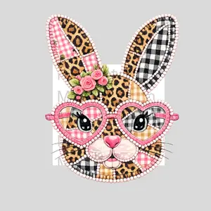 Easter bunny patchwork leopard checkered  - DTF Transfer - This is NOT a Tshirt or Digital Product