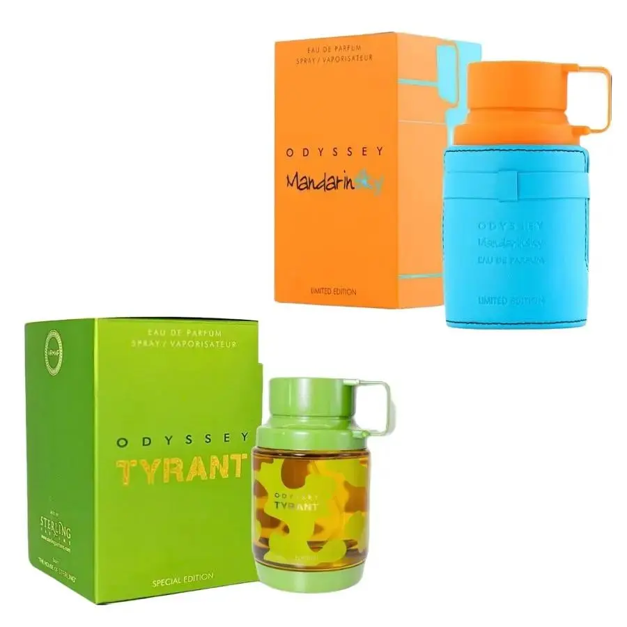Armaf Odyssey Eau de Parfum 2-Pack Set for Men, Mandarin Sky & Tyrant, Long-Lasting Woody & Fruity Aromatic Fragrance for Adults with Citrus Amber Musk, 2 x 3.4 fl oz, Citrus Musk Amber, Lavender, Liquid, Contains Alcohol, Fresh Spicy, Dual Scents, Men's,