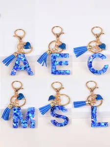 New Fashion Women's Blue Handmade Resin Heart Letter Stylish Keychain for Bags, Butterfly Tassel Keyring, Wallet Bag Backpack Car Key Charm Gift