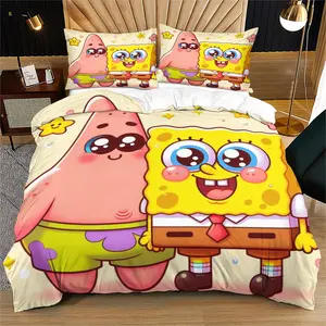 Spongebob Pattern Duvet Cover Set, Soft And Durable Bedding Set, Contains 1 Duvet Cover And 1 Or 2 Pillowcases, Suitable For Children And Adults Daily Holiday Birthday Gifts Bedroom Decorations