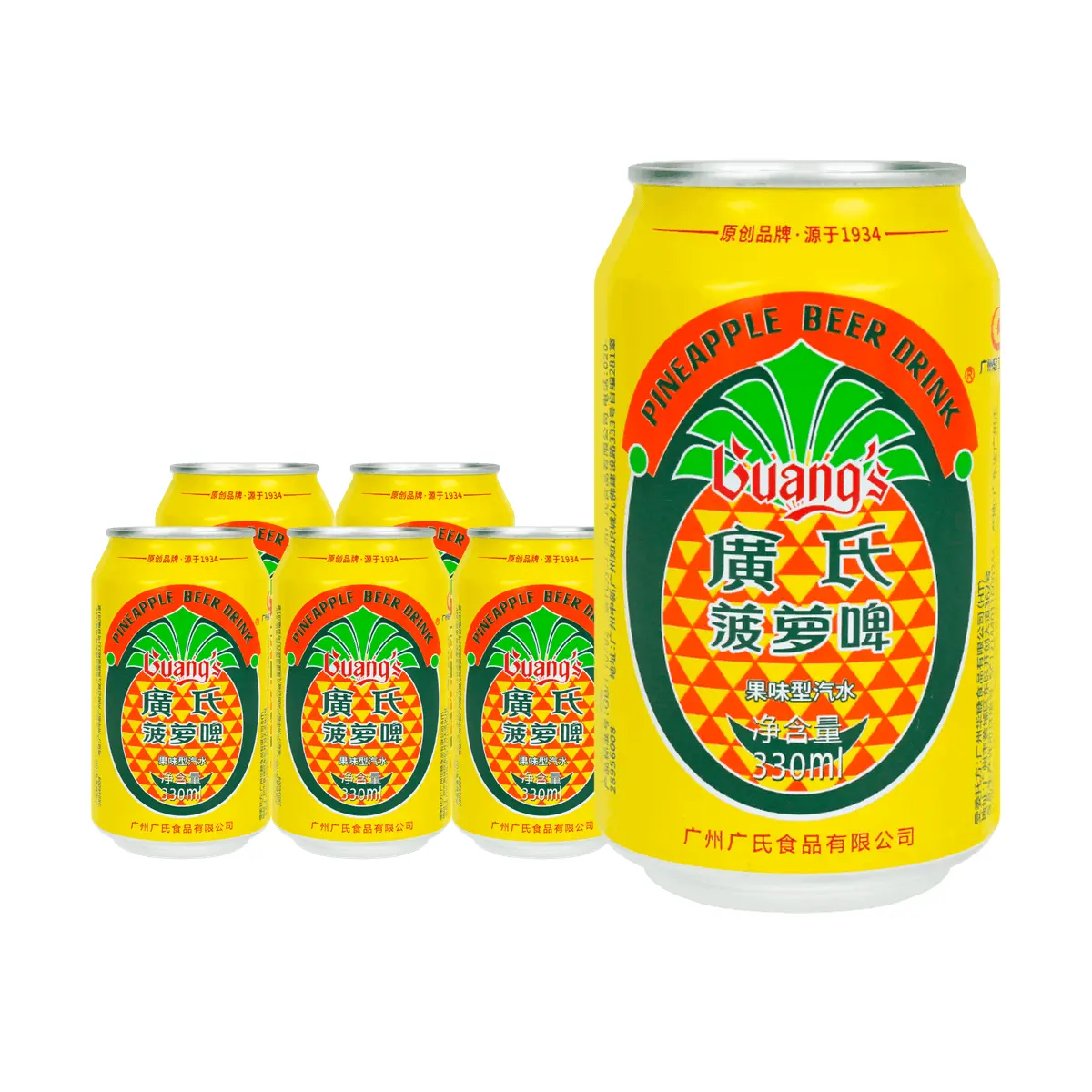 Guang's Pineapple Beer 330ml - Non-Alcoholic Fruit Flavored Sparkling Drink 6 Pack