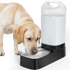 2.4 Gallon Stainless Steel Dog Water Dispenser, Automatic Gravity Feeder with Anti-Splash Bowl, Easy Clean for Multi Pets