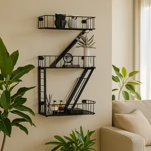 Fire Escape Wall Shelf - NYC Decorative Floating Shelf Black Metal Book Shelves for Home Office Apartment Organizer and Display