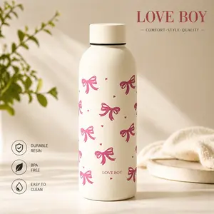 Cute Coquette Bow 500ML Stainless Steel Vacuum Insulated Water Bottle, Matte Anti-Scald Leak-Proof Tumbler, Aesthetic Trendy Travel Mug for Gym, School & Outdoor, Pink Bow Gift Drinkware Student Stylish Flasks