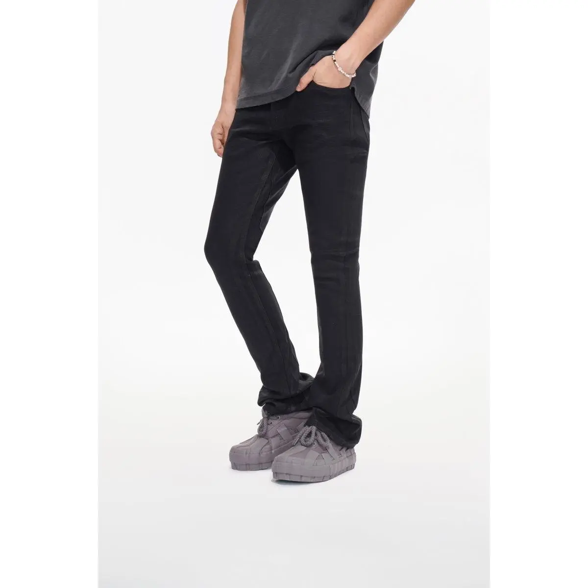 Mr.Stacked Black Waxed Jeans