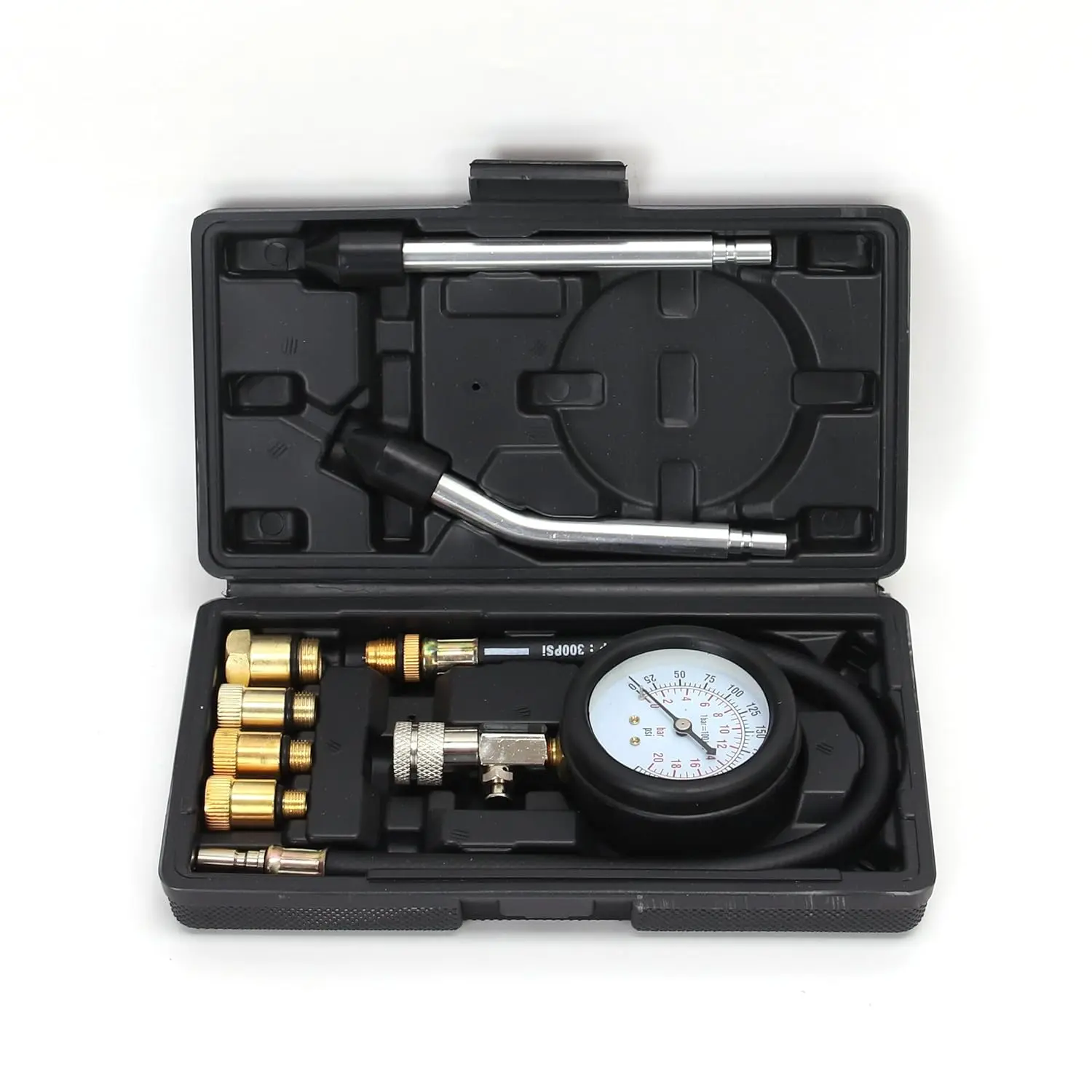 8 count Compression Tester Kit 0-300 PSI Petrol Gas Engine Cylinder  Gauge Automotive Tool for    (Black)