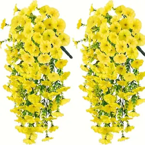 2 Pack UV Resistant Artificial Marigold Flowers, Hanging Flowers, Fake Hanging Plants, Plastic Lavender Plants, Artificial Faux Plants for Home Office Garden Decor, Perfect for Halloween Thanksgiving Valentine's Day