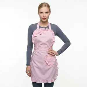 Comfortable Cute Ruffle Trim Solid Color Kitchen Apron, Home Kitchen Home Supplies