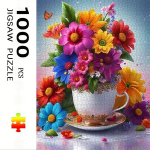 1000 Piece Flower Cup Theme Jigsaw Puzzle, Durable Large Adult Family Play Interactive Fun Toy, DIY Home Decoration Brain Challenge, Holiday Scene, Perfect Gift, Art Puzzles Gift