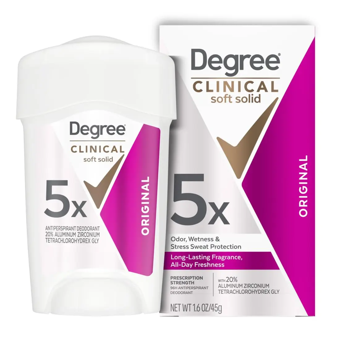 - Degree Clinical Protection Antiperspirant Deodorant Soft Solid 96-Hour Sweat and Odor Protection 5x Types of Sweat 1.6 oz