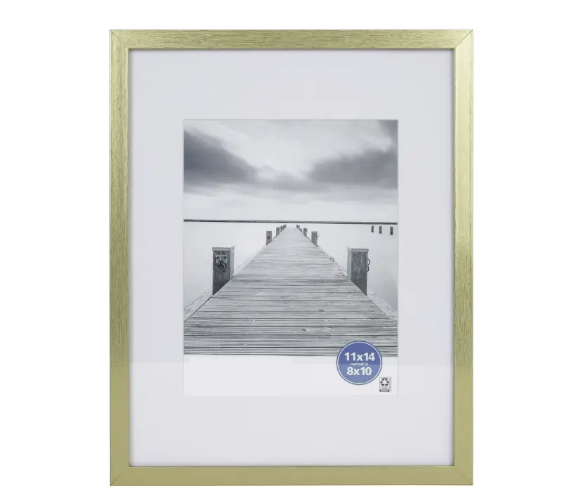 Gold Linear Gallery Picture Frame - 11x14, Fits 8x10 with Mat, Wall & Tabletop Home Decor Photo Frame