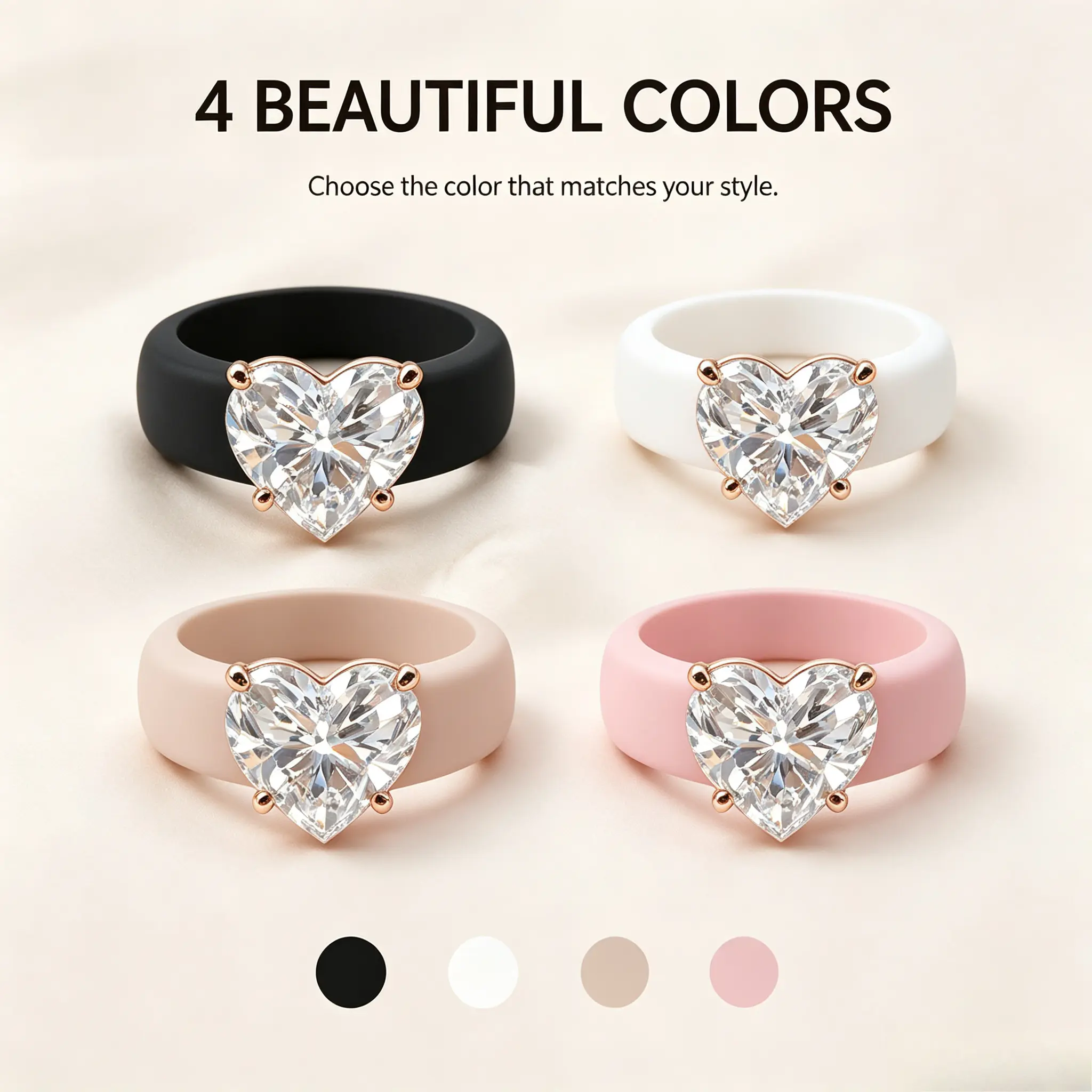 Elegant Women's Silicone Ring with Large CZ Gemstone, Rose Gold Setting, Comfortable Wedding Band Alternative, Perfect Gift for Her