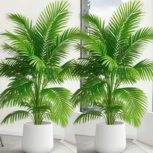 2PCS Plastic Plant Simulated Palm Tree with Fringe Authentic Tropical Style Artificial Maple Leaves for Indoor Outdoor Home Decor Gardens Courtyards Weddings Thanksgiving Christmas Halloween Durable Elegant anti-tip tilt protection low-maintenance plant