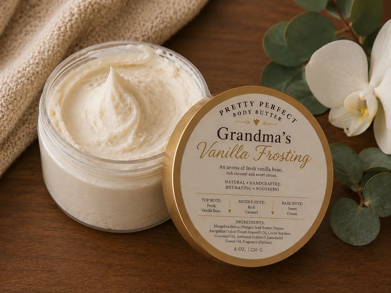 Grandma's Vanilla Frosting Body Butter, Caramel-Scented Long-Lasting Moisturizing Cream for Body Care, Beauty Products