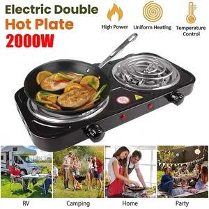 Compact and Portable Countertop Burner- Countertop Double Coiled Burner 2000 Watts Electric Hot Plate Temperature Controls Black