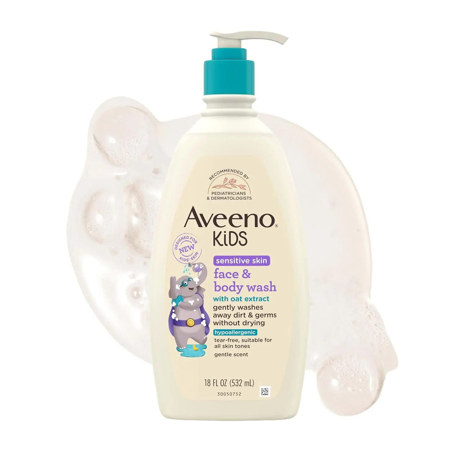 Aveeno Kids Face & Body Wash, Sensitive Skin, 18 fl. oz | Nourishing Oat Extract Washes Away Dirt and Germs Without Drying, Tear-Free, Hypoallergenic, No Added Dyes & Sulfates