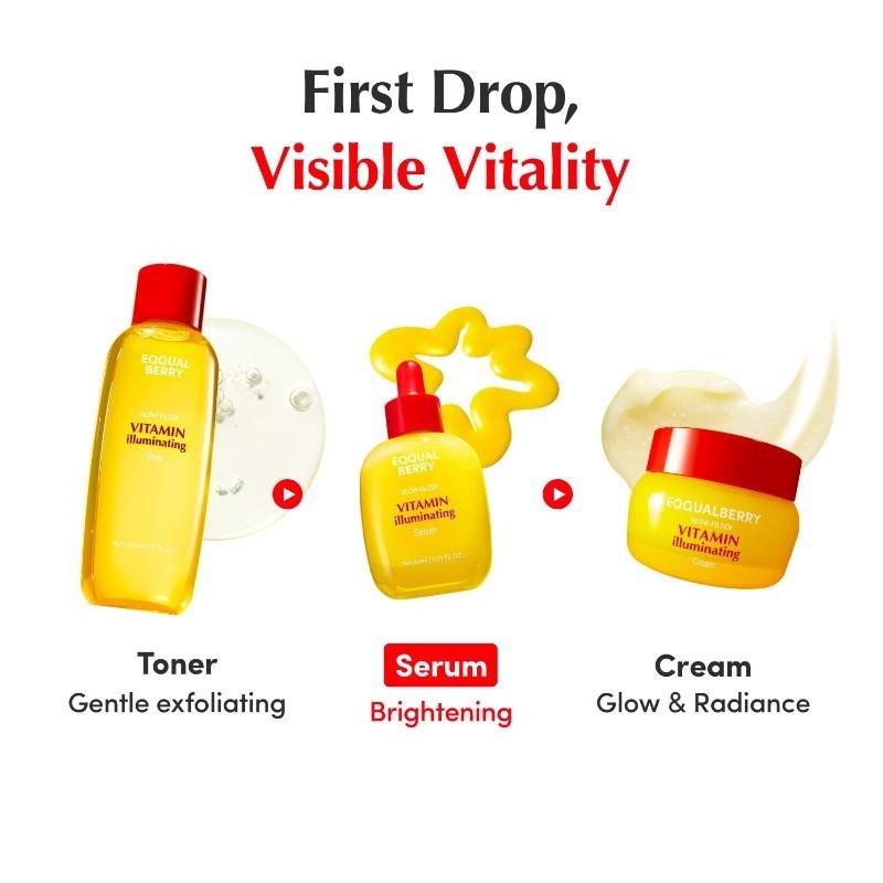 EQQUALBERRY Vitamin Illuminating Serum | Niacinamide 4% + Brightening Vitamin C Face Serum with Hyaluronic Acid & Vitamin E | Dark Spot, Uneven Tone Care | Korean Skincare, 1.01 fl.oz