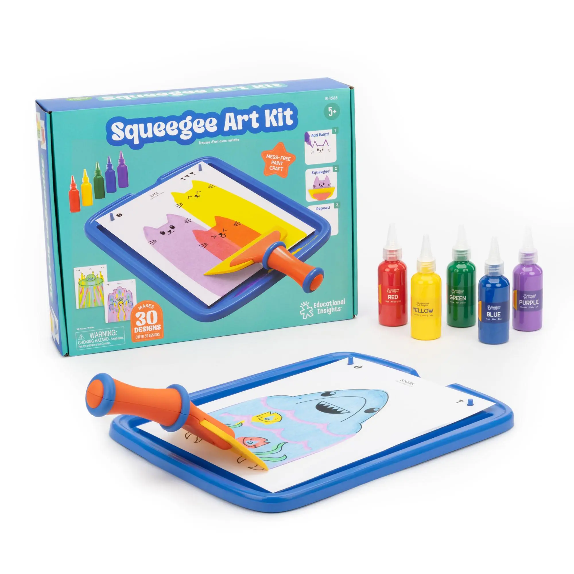 Educational Insights Squeegee Art Kit for Ages 5+ - Mess-Free Craft Set with 30 Pages of Paper & Non-Slip Tray for Kids' Art Projects
