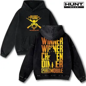 PUBG Mobile Game Crew Neck T-Shirt, Hoodies, Survival Shooter Sweatshirt 2 sided Washed T-shirt Cotton Unisex Menswear graphic tee Gift for Gaming Fans