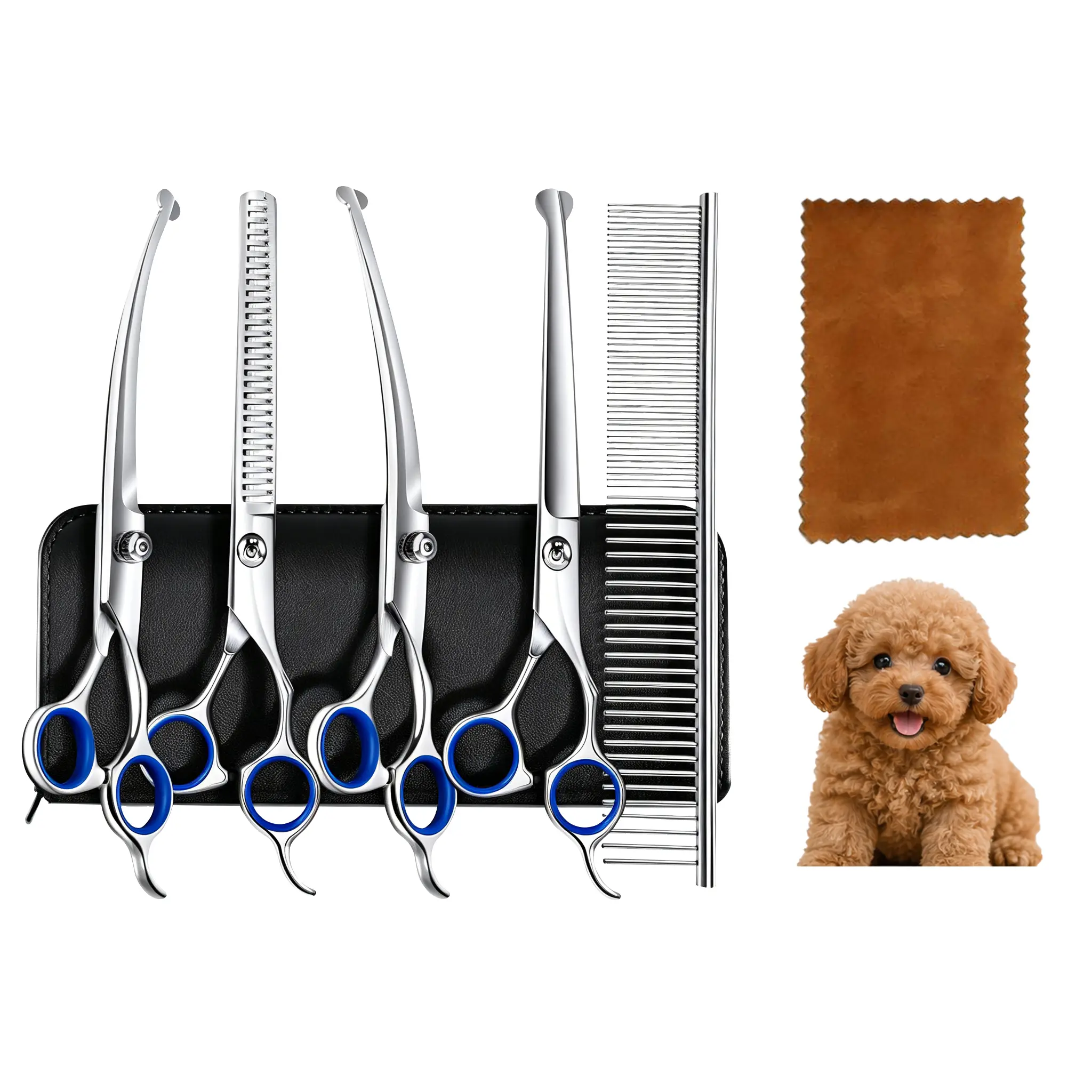 4CR Stainless Steel 6-in-1 Pet Grooming Scissors, Safety Round Tips, Heavy-Duty Professional Home Tool for Dogs, Cats Gentle Grooming, Safety Tips