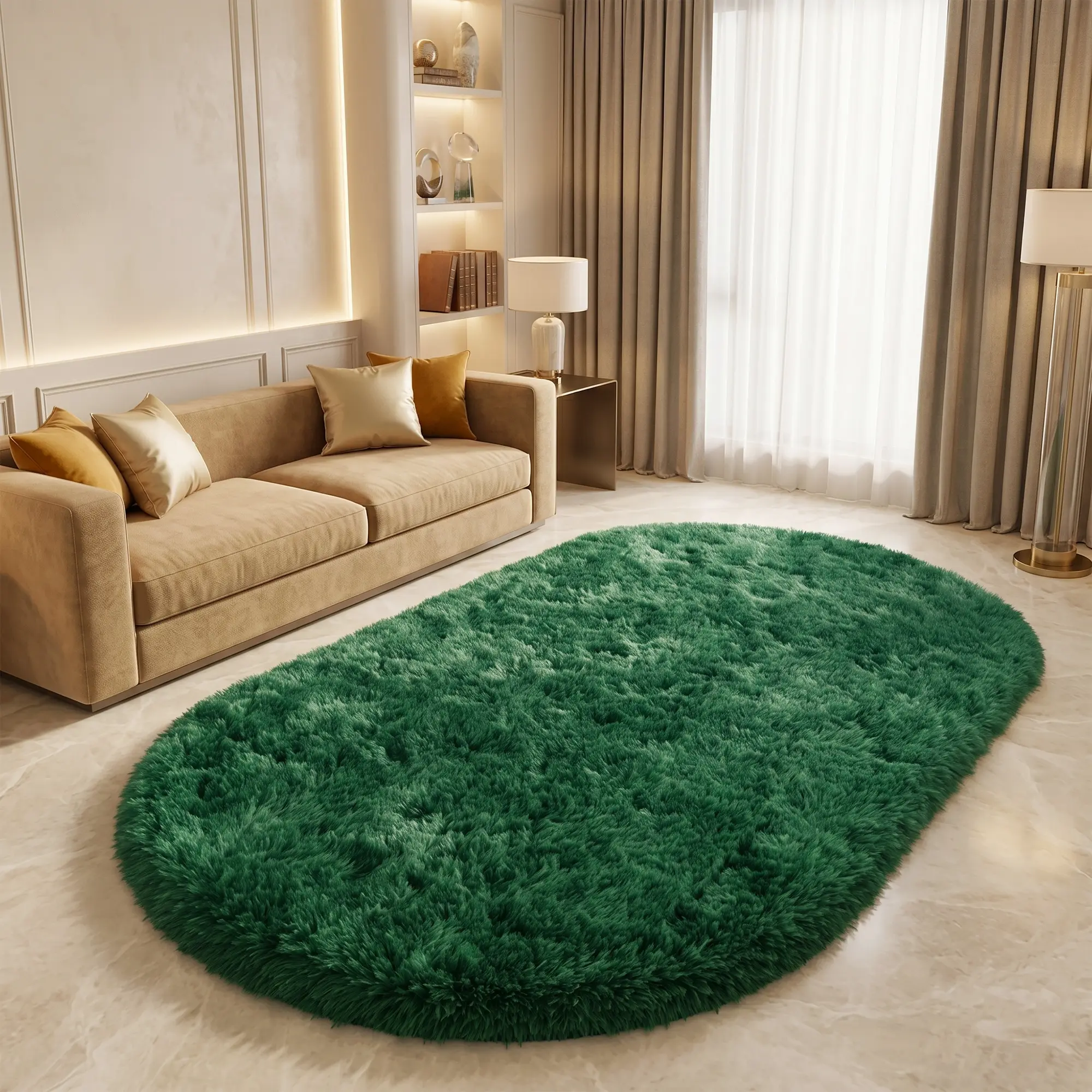 COLLA Super Soft Oval Area Rugs For Living Room, Dark Green Fluffy Furry Shaggy Rug, Upgrade Non-Slip Oval Carpet, Soft Throw Rug For Bedroom, Aesthetic Home Decor