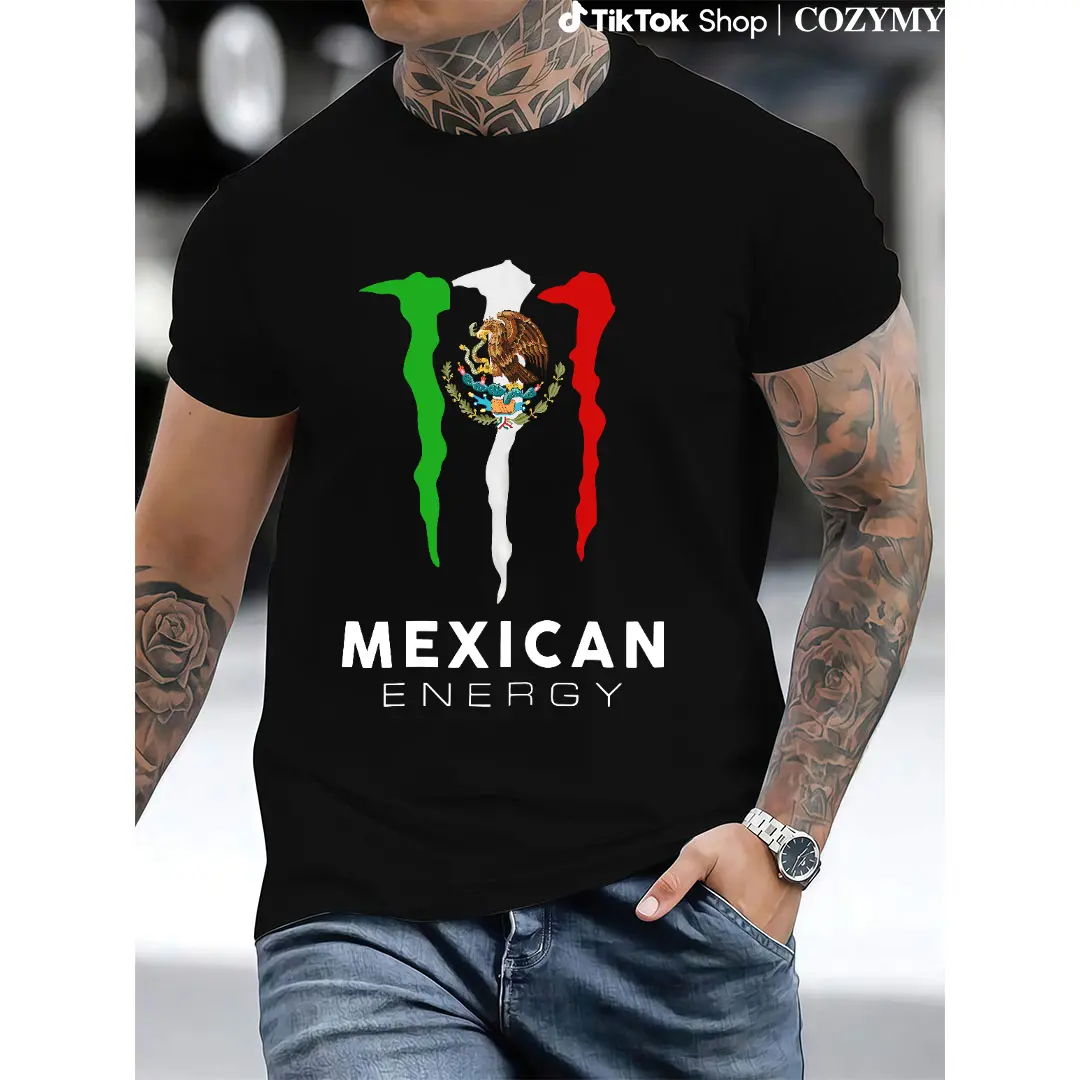 MEXICO FLAG MEXICAN ENERGY DRINK LOGO T-SHIRT Streetwear Garment