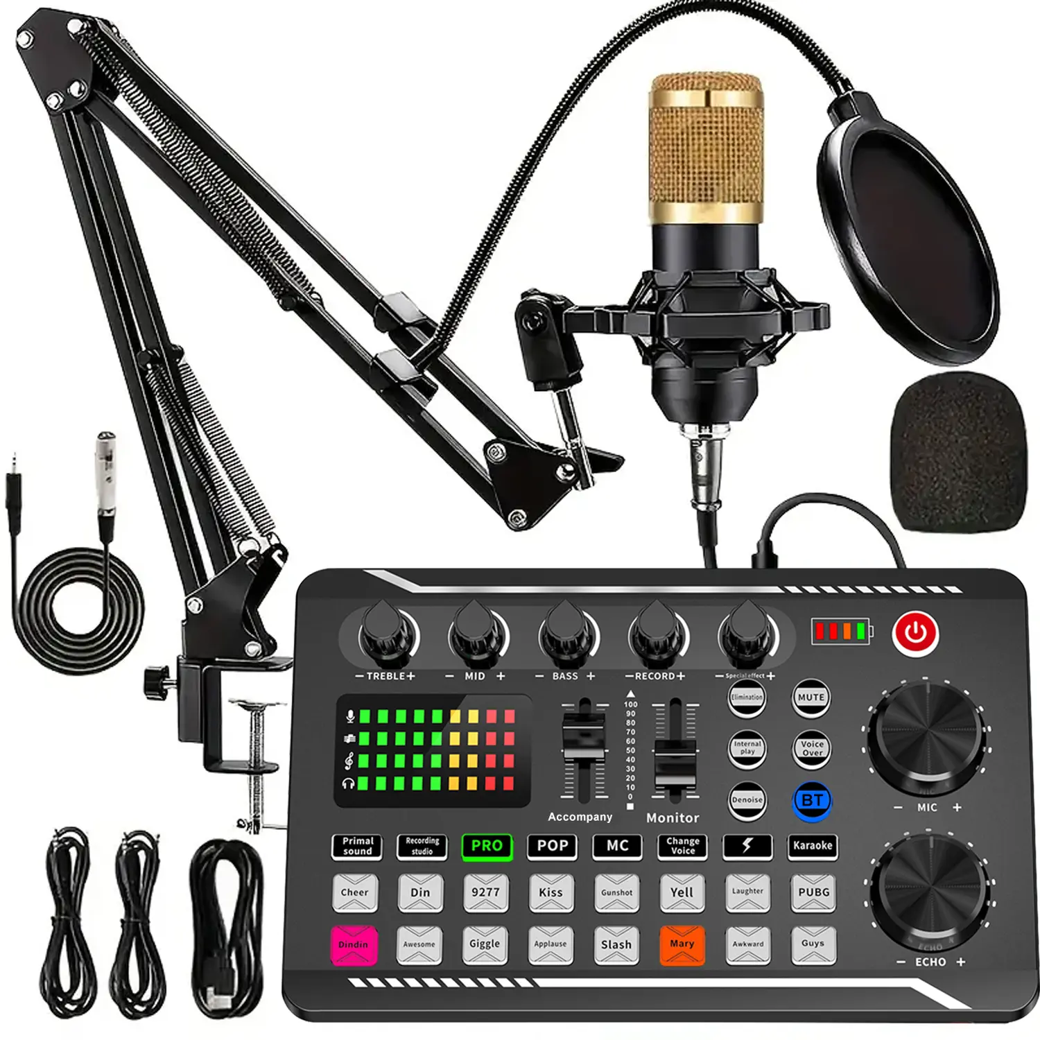 F998 Mini Condenser Studio Microphone Sound Card Kit - Sound Card Set with Audio Interface, Black High-Quality Mic for Mobile Phones, Laptops, Live Streaming, KTV Singing