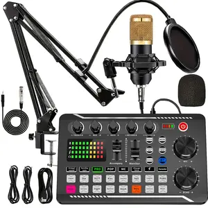 F998 mini microphone sound card kit is suitable for recording on mobile phones and laptops, featuring a high-quality black condenser studio microphone, making it perfect for gaming, KTV singing, video, live streaming, recording, and meetings.