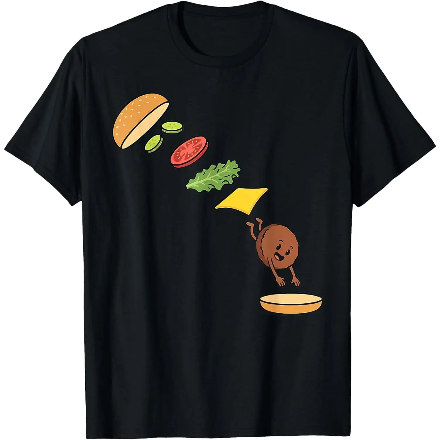 Women's 100% Cotton Fashion Casual Short-Sleeve Graphic T-Shirt - Everyday Vintage Whimsical Funny Burger Assembly Meme Top for All Seasons
