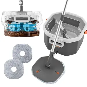 Spin Mop Bucket System with Removable Inner Bucket Clean & Dirty Water Separation Hands-Free Spin Wringing 360° Rotating Mop Head 2 Washable Microfiber Heads